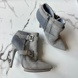 Aldo Rise x Preen Grey Light Blue Pony Hair Suede Buckle Booties Size 37
